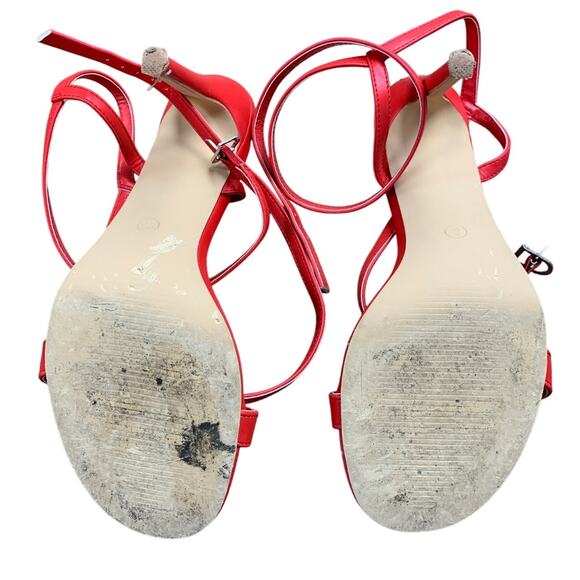 Coutgo Womens Size 8 Red Strappy Gladiator 4" Heel Open Toe Ankle Strap Shoes - Picture 5 of 7
